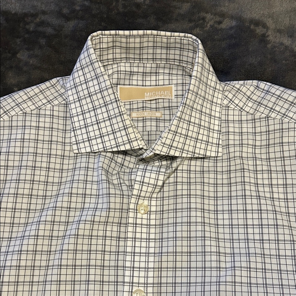 Michael Kors Men's Black and White Plaid cuff link Dress Shirt